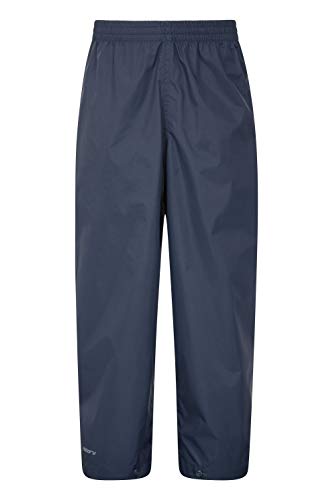 Mountain Warehouse Protectores Impermeables para niños Pakka - Pantalón con Costuras Selladas - Tobillo Ajustable - Pantalones Plegables para Lluvia - para la Escuela Azul Marino 3-4 Años