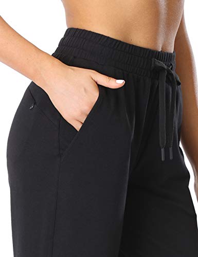 MOVE BEYOND Pantalones Deportivos para Mujer con 3 Bolsillos Pantalonesde Salón con Cordón Ajustable de Yoga Entrenamiento, XXL, Negro