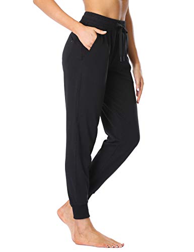 MOVE BEYOND Pantalones Deportivos para Mujer con 3 Bolsillos Pantalonesde Salón con Cordón Ajustable de Yoga Entrenamiento, XXL, Negro