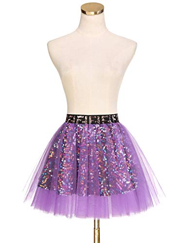 MUADRESS Mini Tulle Glitter Skirt Retro Rockabilly Tutu para Fiesta de Disfraces Lavanda XL