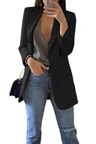 Mujer Blazer Abrigo Manga Larga Casual Chaqueta Cárdigan Oficina Traje Outwear Negro M