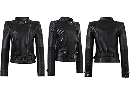 Mujer Elegante Chaqueta Cuero PU Manga Larga Moto Cazadoras Chaqueta de Motociclista Biker Abrigos Jacket S Negro