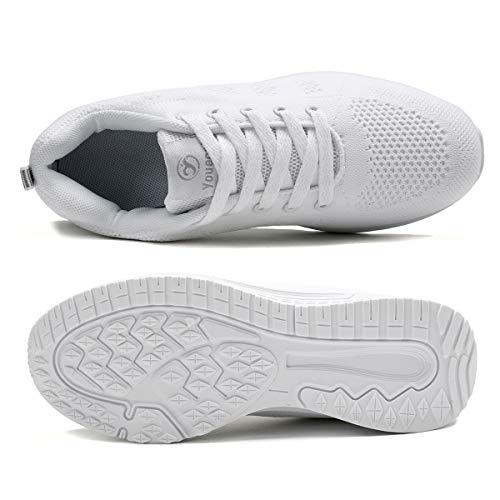 Mujer Entrenador Zapatos Gimnasio Deportes atléticos Zapatillas de Deporte Malla Informal Zapatos para Caminar Encaje Plano Blanco EU 35