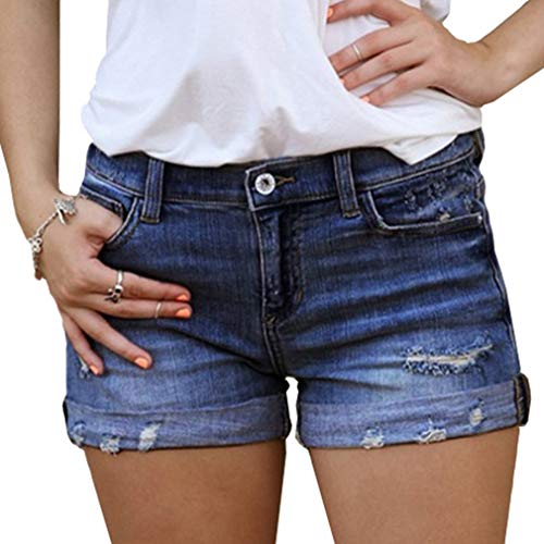 Mujer Shorts de Mezclilla Agujero Rasgado Moda Jeans Skinny Elástico Pantalones Cortos de Mezclilla Cintura Media Casual Vaqueras Shorts Verano Sexy Hot Pants