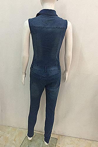 Mujeres Sin Mangas Corta Jeans Denim Jumpsuits Peleles Playsuits Overoles Azul L