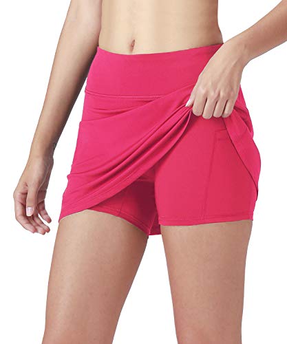 NAVISKIN Falda Pantalón Deportiva de Tenis Golf para Mujer Skorts Casuales con Bolsillos para Correr Entrenamiento Pilates Fitness Elástica Transpirable (Rosa, L)