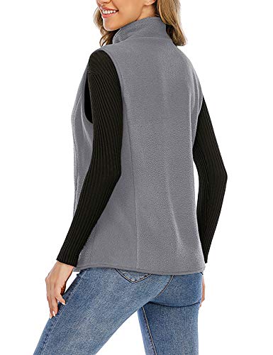 Nekosi Chaleco de forro polar para mujer con cuello alto, chaqueta exterior, cremallera y bolsillos 06-gris claro L