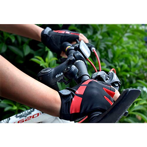 Nesirooh Guantes de MTB Hombre y Mujer, Guantes de Ciclismo Medio Dedos Verano para Moto Bicicleta Bici Gimnasio Hombres Antideslizante Transpirable (Negro Rojo, M)