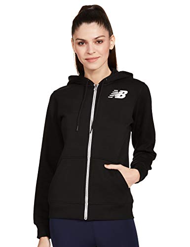 New Balance Core Fleece Full Zip Hoodie Chaqueta, Mujer, Negro, XL