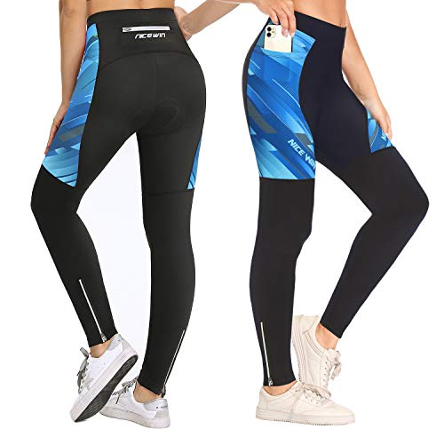 NICEWIN Pantalones de Ciclismo para Mujer, Acolchados, Largos, con Asiento Acolchado, 4D, térmicos, Largos, Transpirables, de Secado rápido, elásticos, para Ciclismo