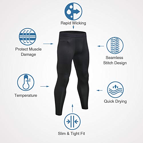 Niksa 2 Piezas Mallas Hombre Running Leggings Deporte Pantalones Largos de Compresión Negro Gris Medium