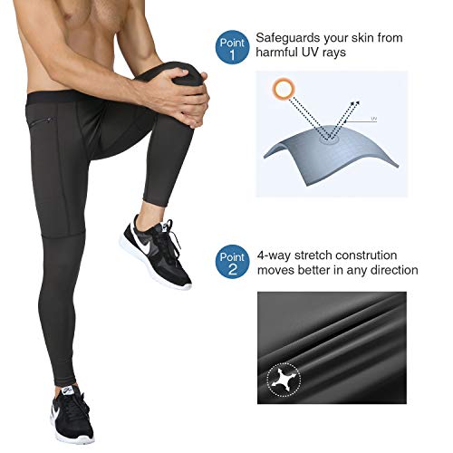 Niksa 2 Piezas Mallas Hombre Running Leggings Deporte Pantalones Largos de Compresión Negro Gris Medium