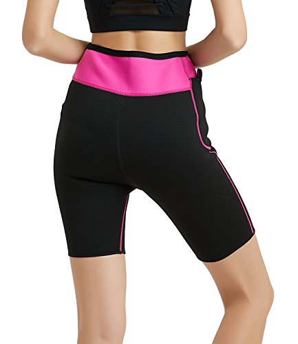 NOVECASA Pantalones Cortos de Sudoración con Bolsillo para Teléfono Móvil Mujer Neopreno Sauna Fitness Yoga Pantalones Adelgazante Medias Slimming Quema Grasa (L, Rosa)