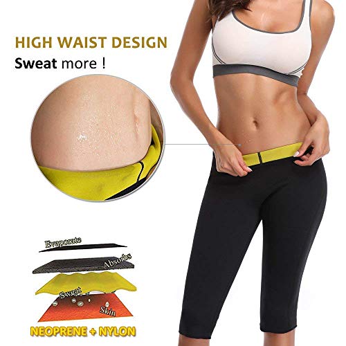 NOVECASA Pantalones Cortos Sauna Mujer Neopreno Sauna Pants Deportivo Alta Cintura para Sudoración Quema Grasa Adelgazante (4XL, Negro-Amarillo)