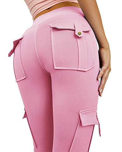 Nuofengkudu Mujer Militar Talle Alto Deportivos Leggins Push up Elasticos Running Yoga Fitness Trekking Tactico Pantalones Ejército(V-Rosa，L)