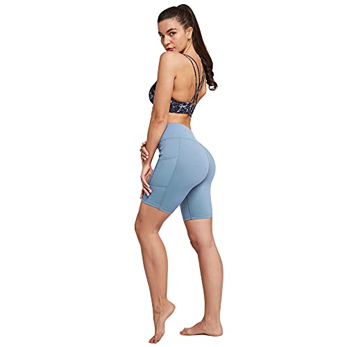 Ogeenier 8" Pantalones Cortos Deporte Mujer, Pantalon Corto Running Fitness Yoga Mallas Cortas con Bolsillos