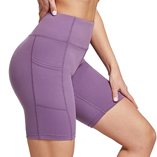 Ogeenier 8" Pantalones Cortos Deporte Mujer, Pantalon Corto Running Fitness Yoga Mallas Cortas con Bolsillos