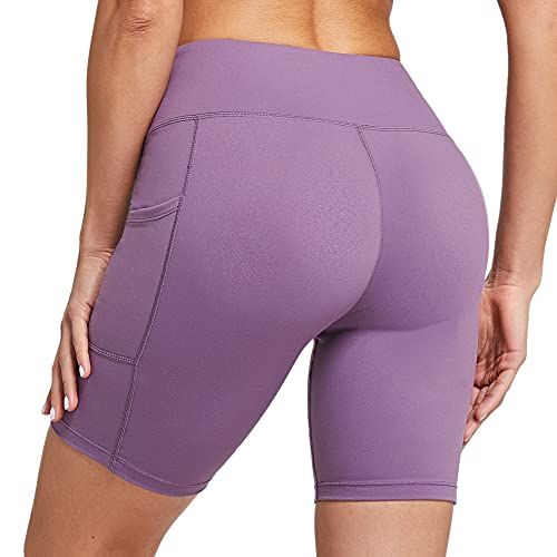 Ogeenier 8" Pantalones Cortos Deporte Mujer, Pantalon Corto Running Fitness Yoga Mallas Cortas con Bolsillos