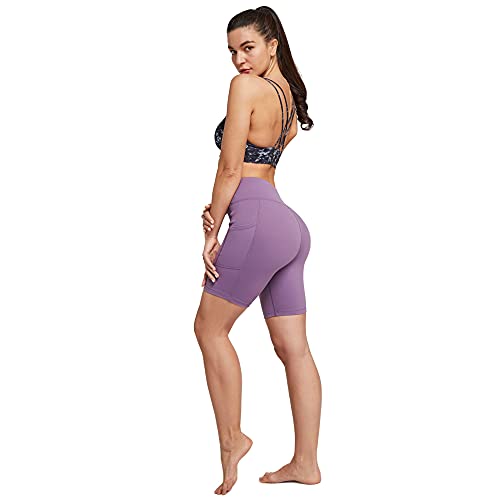 Ogeenier 8" Pantalones Cortos Deporte Mujer, Pantalon Corto Running Fitness Yoga Mallas Cortas con Bolsillos