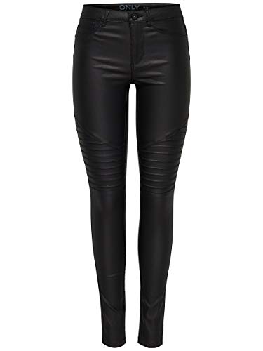 ONLY onlNEW ROYAL REG SK. BIKER COATED NOOS, Pantalones Mujer, Negro (Black), L/L34 (Talla del fabricante: Large)