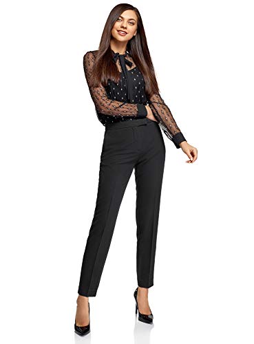 oodji Collection Mujer Pantalones Clásicos Ajustados, Negro, DE 38 / EU 40 / M