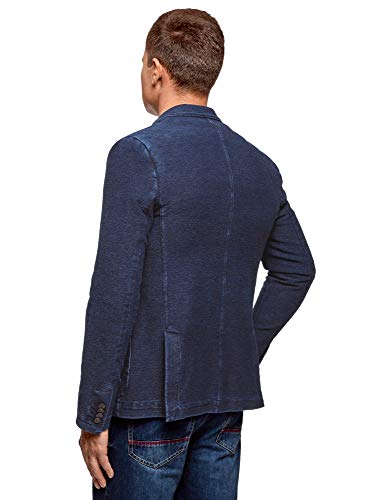 oodji Ultra Hombre Chaqueta de Punto con Bolsillos, Azul, 50