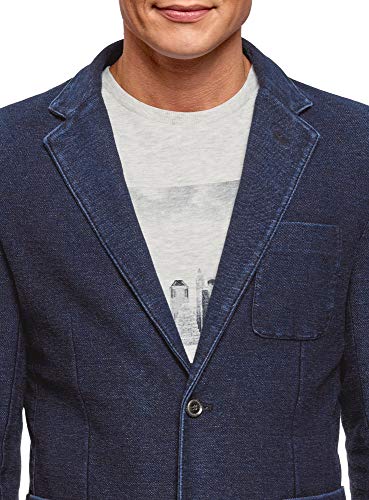 oodji Ultra Hombre Chaqueta de Punto con Bolsillos, Azul, 50