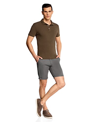 oodji Ultra Hombre Pantalón Corto de Algodón con Cinturón, Gris, 48