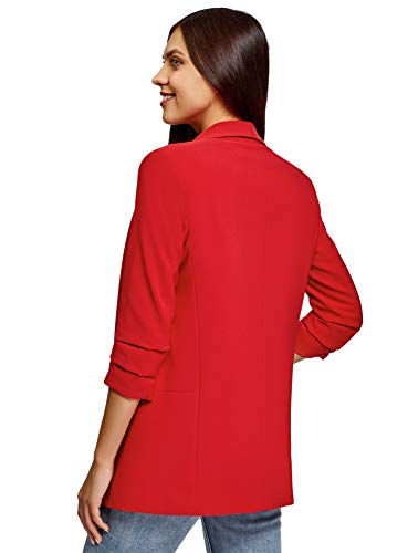 oodji Ultra Mujer Chaqueta con Mangas 3/4 sin Cierre, Rojo, ES 34 / XXS