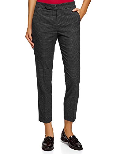 oodji Ultra Mujer Pantalones a Cuadros con Botones a Presión, Gris, 38