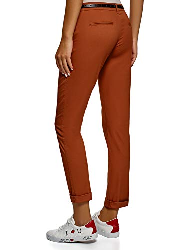 oodji Ultra Mujer Pantalones Chinos con Cinturón, Rojo, ES 34 / XXS