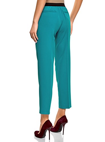 oodji Ultra Mujer Pantalones Clásicos con Pinzas, Turquesa, ES 40 / M