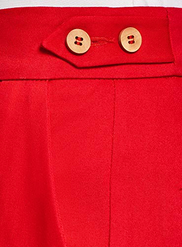 oodji Ultra Mujer Pantalones de Algodón con Dobladillos, Rojo, ES 34 / XXS