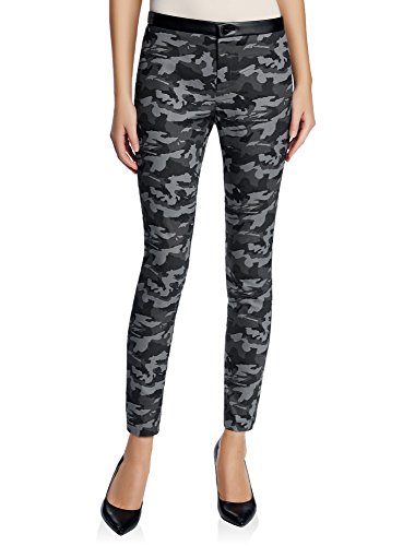 oodji Ultra Mujer Pantalones de Estilo Militar con Cintura de Piel Sintética, Gris, ES 36 / XS