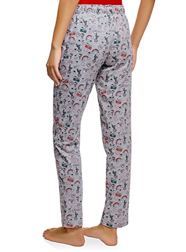 oodji Ultra Mujer Pantalones Estampados de Estar por Casa, Gris, ES 36 / XS