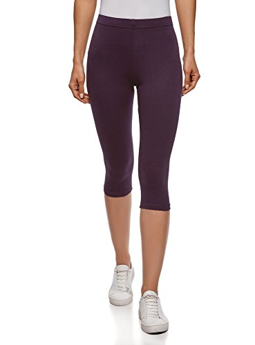 oodji Ultra Mujer Pantalones Piratas Básicos de Punto, Morado, 44