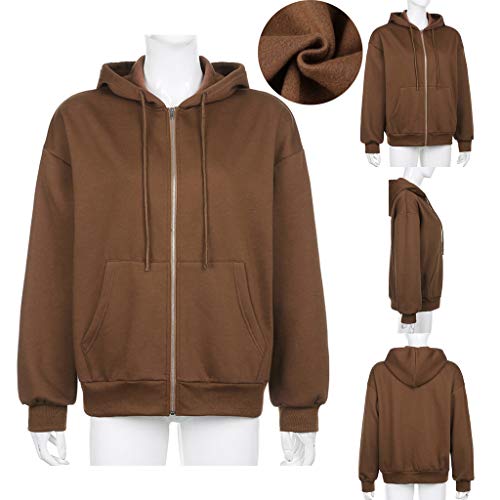 ORANDESIGNE Chaqueta con Capucha para Mujer Hoodies Hip Hop Estilo Boyfriend Tops Jacket Básica Chaqueta de Transición Marrón M