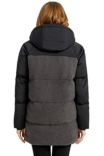 Orolay Chaqueta de Plumas Engrosada para Mujer Abrigo Acolchado Vellón Sherpa con Capucha Negro X-Large