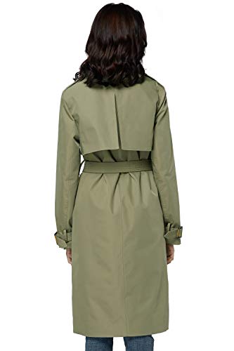 Orolay de Las Mujeres Largo Gabardina Collar del Soporte Doble Botonadura con Cinturón Verde Medium