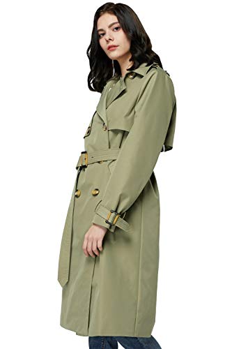 Orolay de Las Mujeres Largo Gabardina Collar del Soporte Doble Botonadura con Cinturón Verde Medium