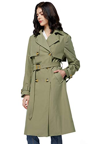 Orolay de Las Mujeres Largo Gabardina Collar del Soporte Doble Botonadura con Cinturón Verde Medium