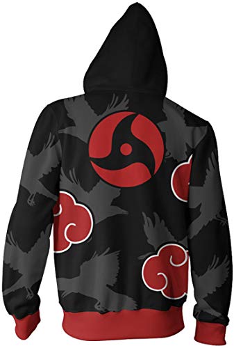 PANOZON Sudadera Hombre Naruto Dibujos Animados Cómic Japonés Chaqueta con Capucha Cremallera (XL, Rojo Nube)