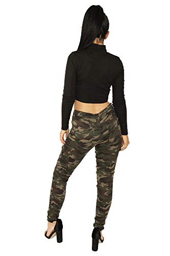 Pantalón Cargo Camuflado Oscuro Estilo Slim Militar para Mujer - Verde - 32