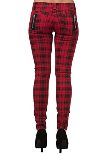 Pantalones Ajustados Rojo Tartán a Cuadros Rasgados Emo Punk de Banned - (XL / 34" / ES 44)