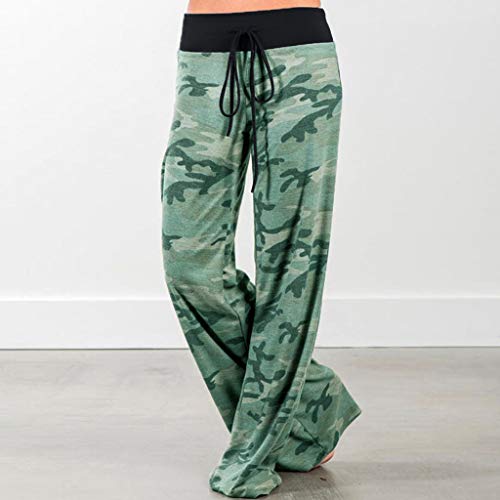 Pantalones Anchos Mujer Baggy Casual con Estampado de Camuflaje Cómodo Pantalon Elasticos con Cordón Pantalones de Yoga Fitness Bailan Deportivo Yvelands(A,M)