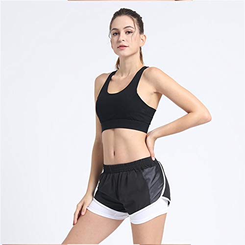 Pantalones cortos deportivos 2 en 1 para mujer Pantalones cortos elásticos de doble capa para correr (Blanco, S)