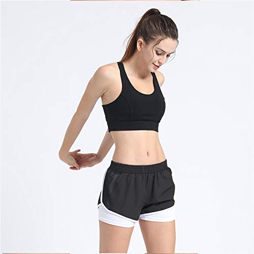 Pantalones cortos deportivos 2 en 1 para mujer Pantalones cortos elásticos de doble capa para correr (Blanco, S)