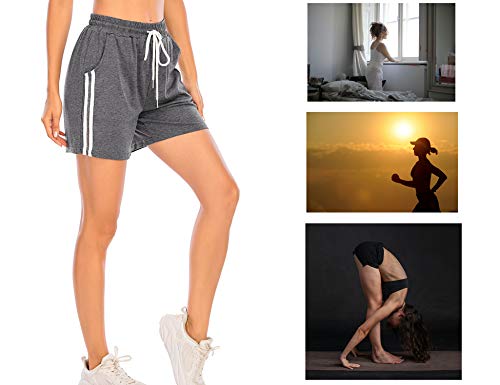 Pantalones Cortos Deportivos para Mujer Entrenamiento Yoga Verano para Hacer Ejercicio Trotar Gimnasio Pijamas Interior Casual Suelto Elástico con Banda Gris M