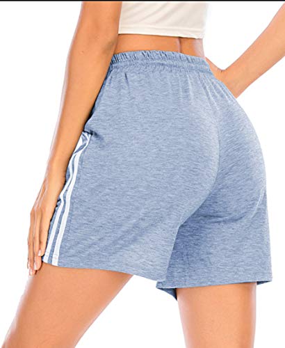 Pantalones Cortos Deportivos para Mujer Entrenamiento Yoga Verano para Hacer Ejercicio Trotar Gimnasio Pijamas Interior Casual Suelto Elástico con Banda Azul Claro L