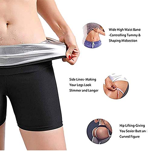 Pantalones de Pérdida de Peso Pantalones de Sauna, Pantalones Deportivos para Mujeres Quemagrasas de Cintura Alta Adelgazantes, Pantalones Cortos de Sauna con Adelgazamiento de Doble Botonadura